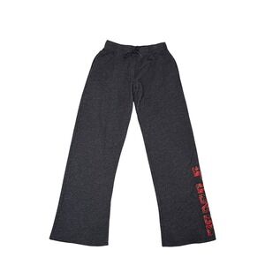 Victoria's Secret PINK Womens Sweatpants XS Gray Red Plaid Logo Wide Leg Raw
